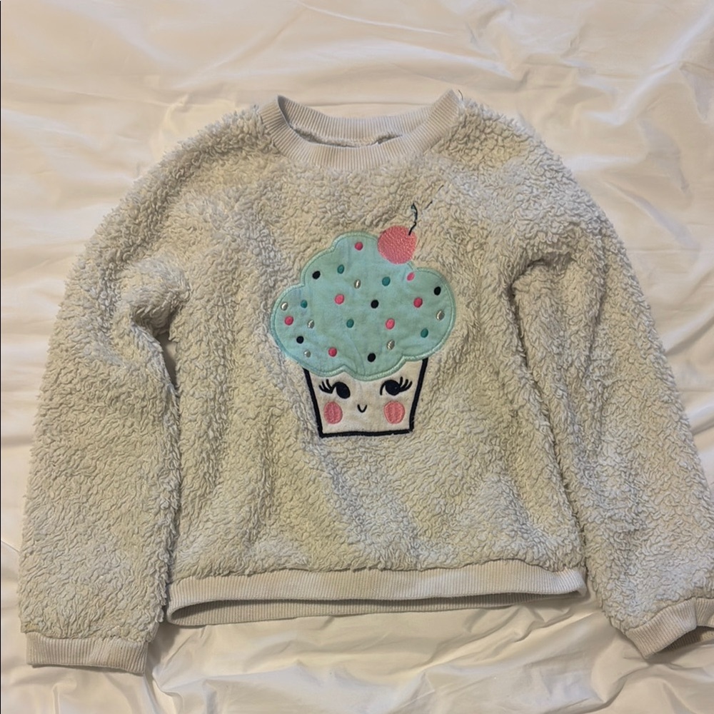 Cute Fuzzy Sweater with Cupcake Design